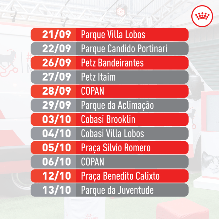 Cronograma da Van Royal canin